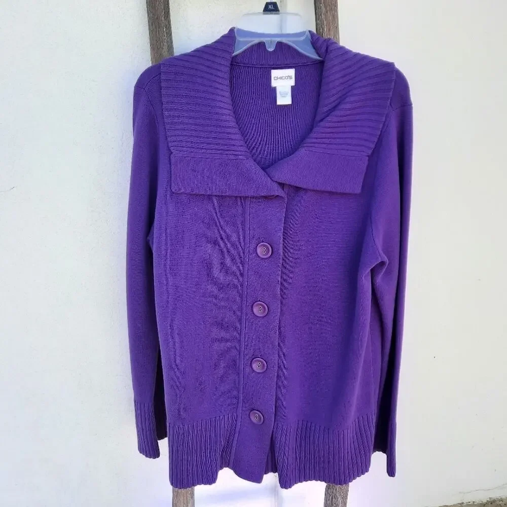 Chico's royal purple knit button down cardigan sweater women's size 3 (XL)